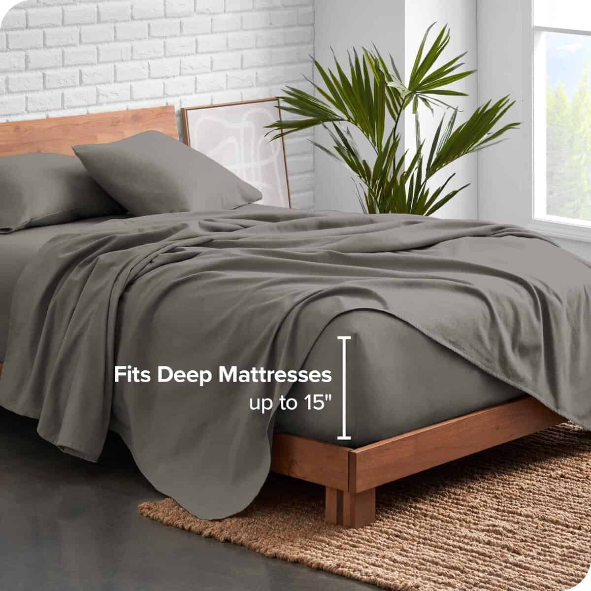 Juego de Sábanas de Franela de Algodón Orgánico -Gris Claro - Imagen 4