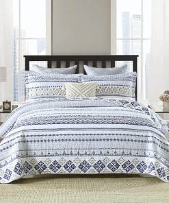 Juego de Edredón King Size SahSahCasa, -Blanco/Azul Marino/B