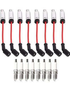 Juego de 8 bujías con cables rojos compatibles con Chevy