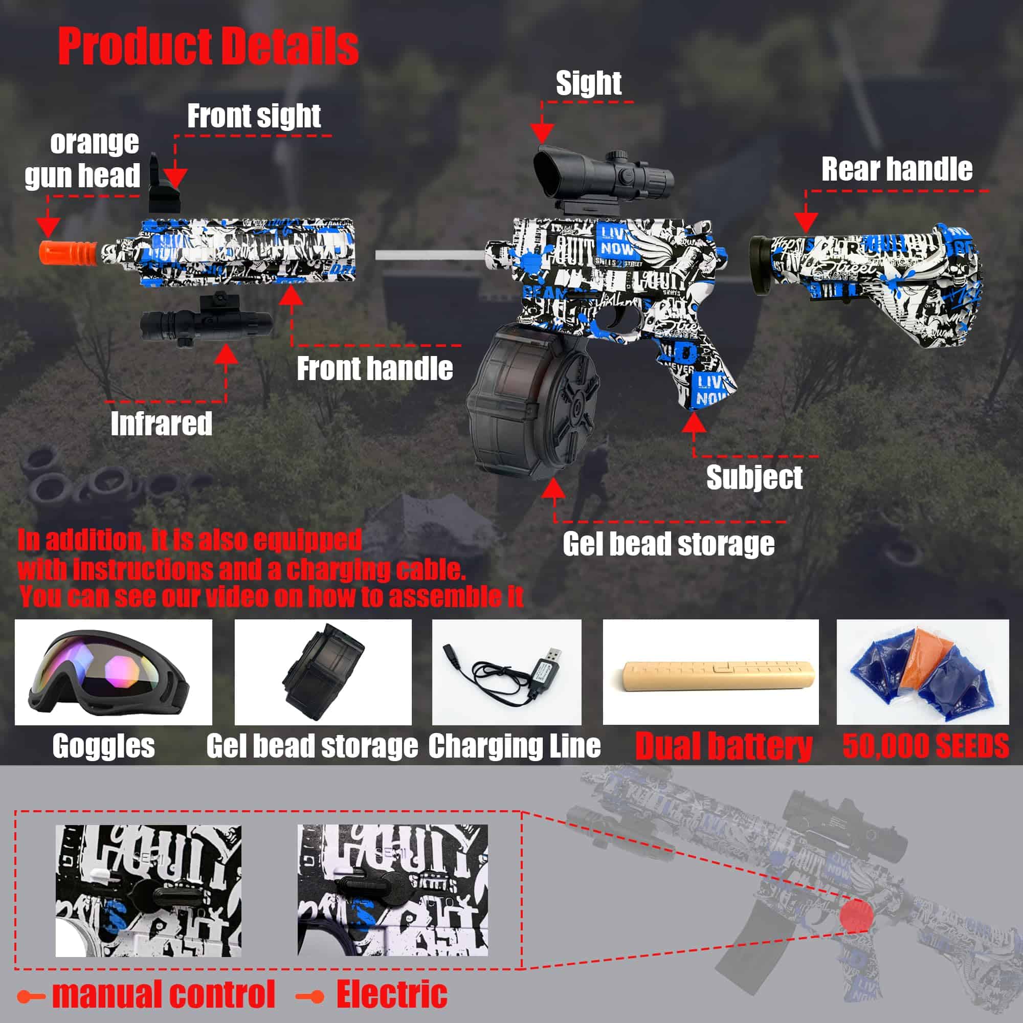 ZoffyFabrizio Pistola lanzadora de bolas de gel de espuma, - Imagen 3