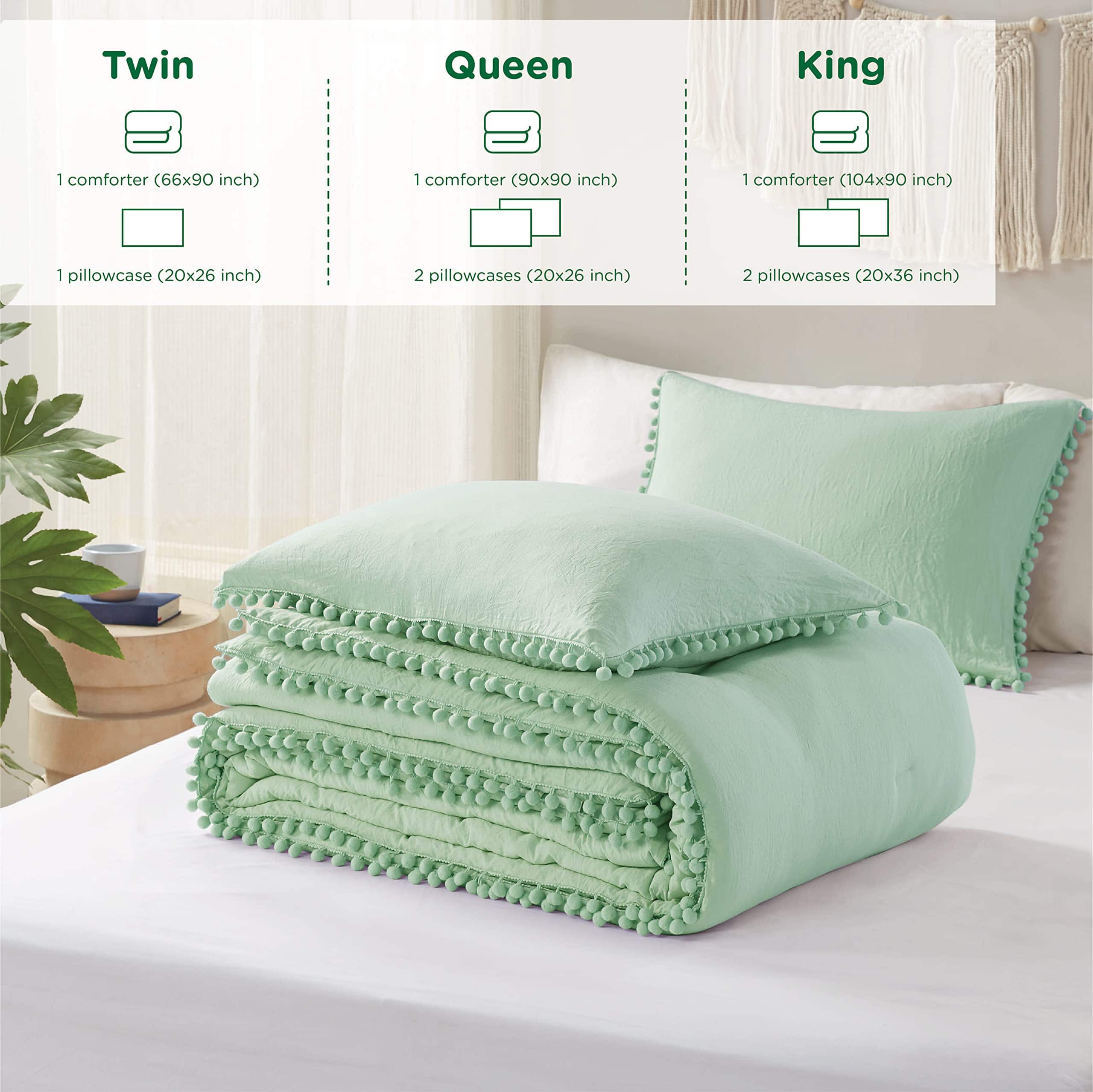 Juego de edredón para reina Codi en color verde salvia, - Imagen 8