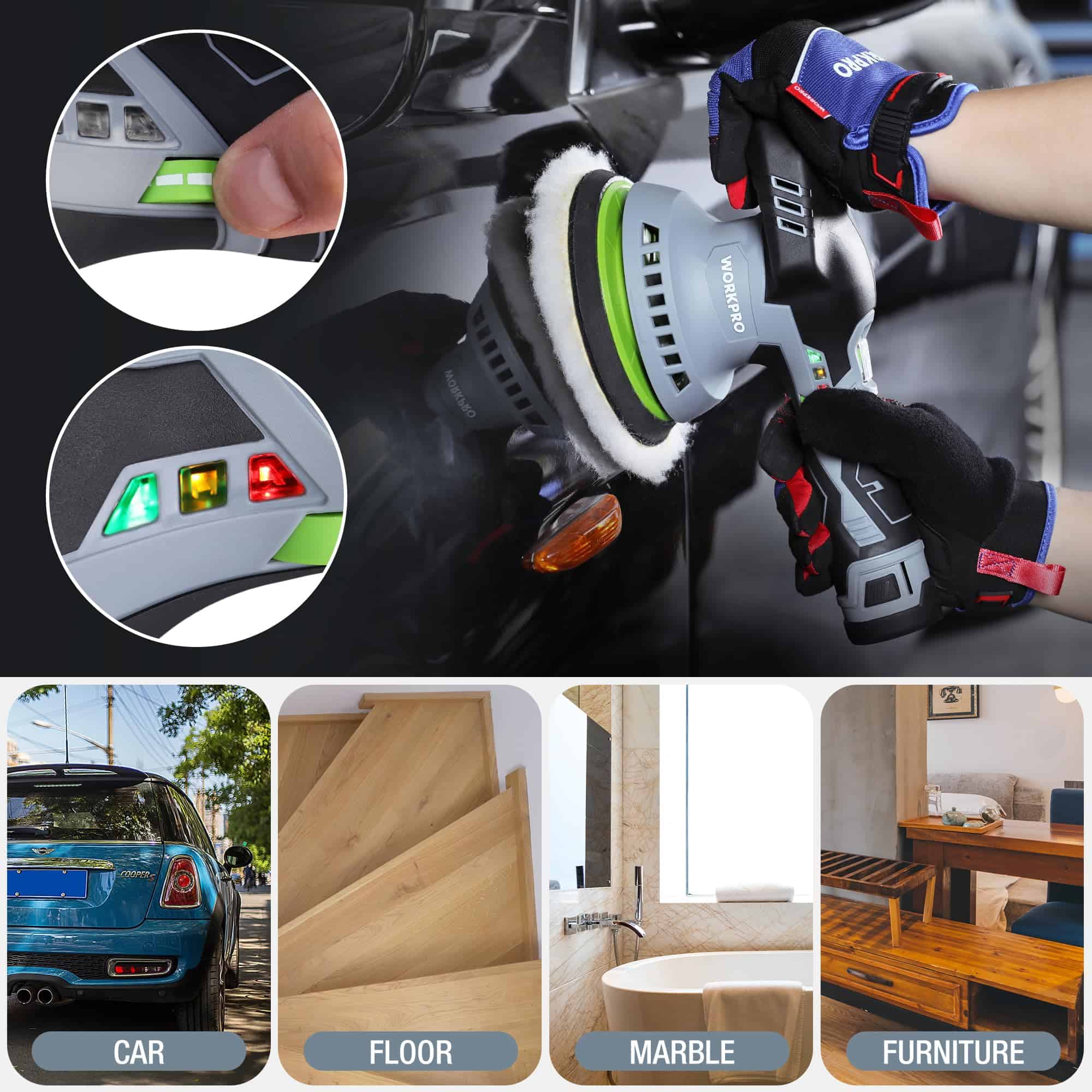 Pulidora Buffer Inalámbrica WORKPRO de 6 pulgadas con Doble - Imagen 7