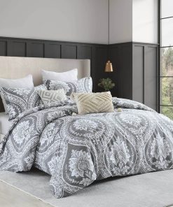 Funda de Edredón Gris con Damasco Queen Size - Juego de