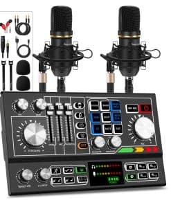 Equipo de Podcast para 2, Mezcladora de Audio con Micrófono