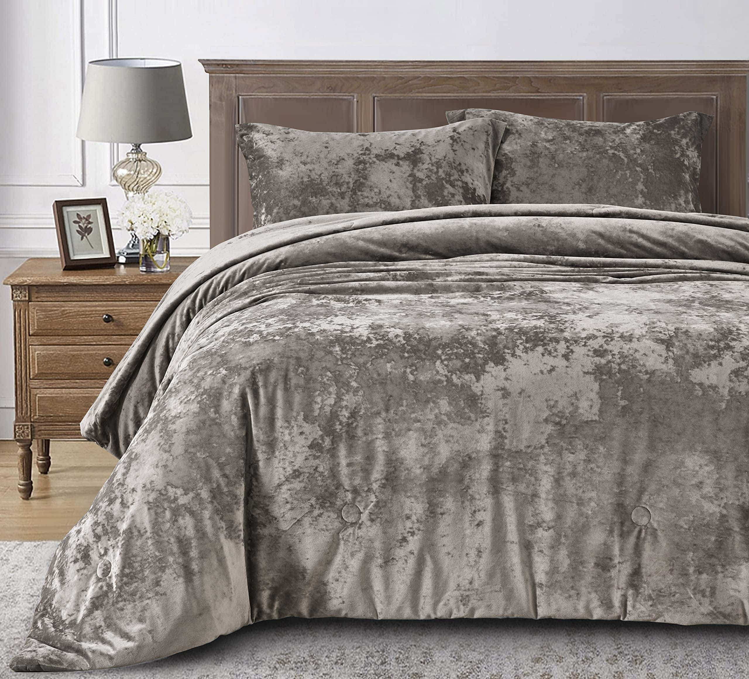 Juego de Edredón de Terciopelo Lux 3 Piezas en Gris Peltre - Imagen 3
