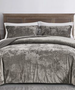 Juego de Edredón de Terciopelo Lux 3 Piezas en Gris Peltre