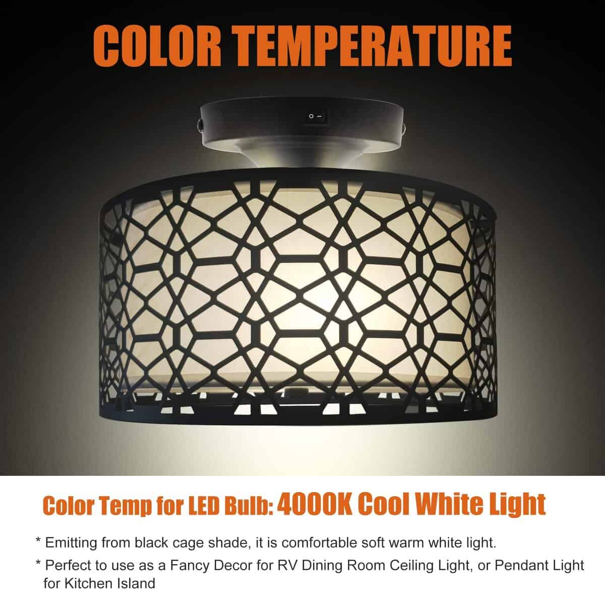 Facon 12V Lámpara Colgante para RV - 11'' Luz de Techo - Imagen 5