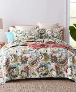 Juego de Colcha de Algodón VISIMISI -Blanco Paisley Floral