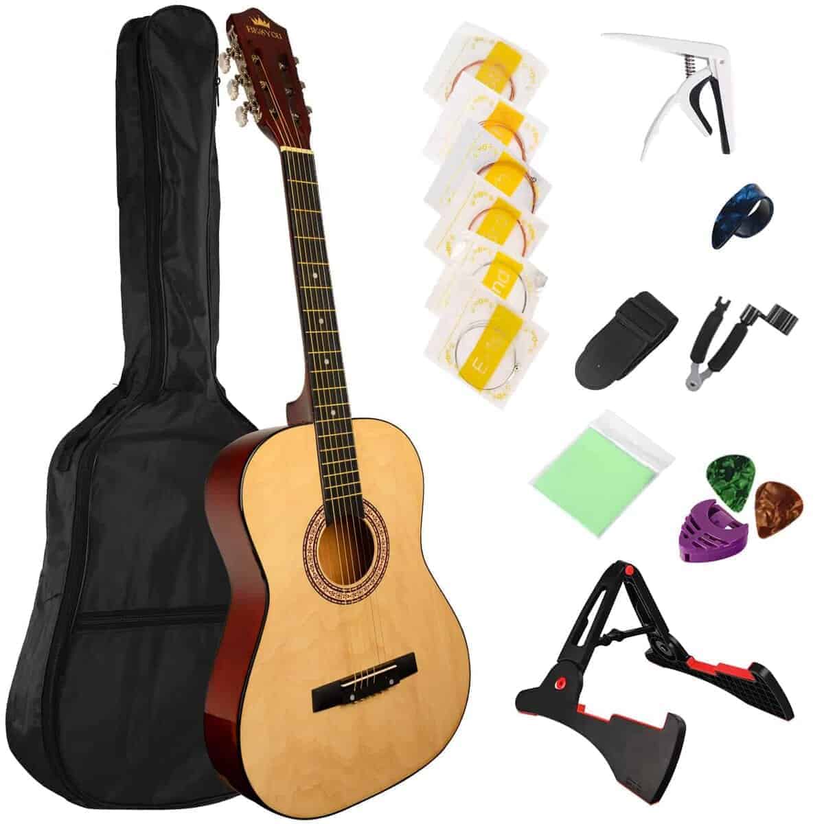 Guitarra Acústica BESYOU 38" Guitarra de Madera con kit