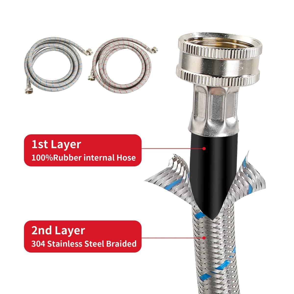 2 Pack 10 FT Mangueras de Lavadora de Acero Inoxidable con - Imagen 6