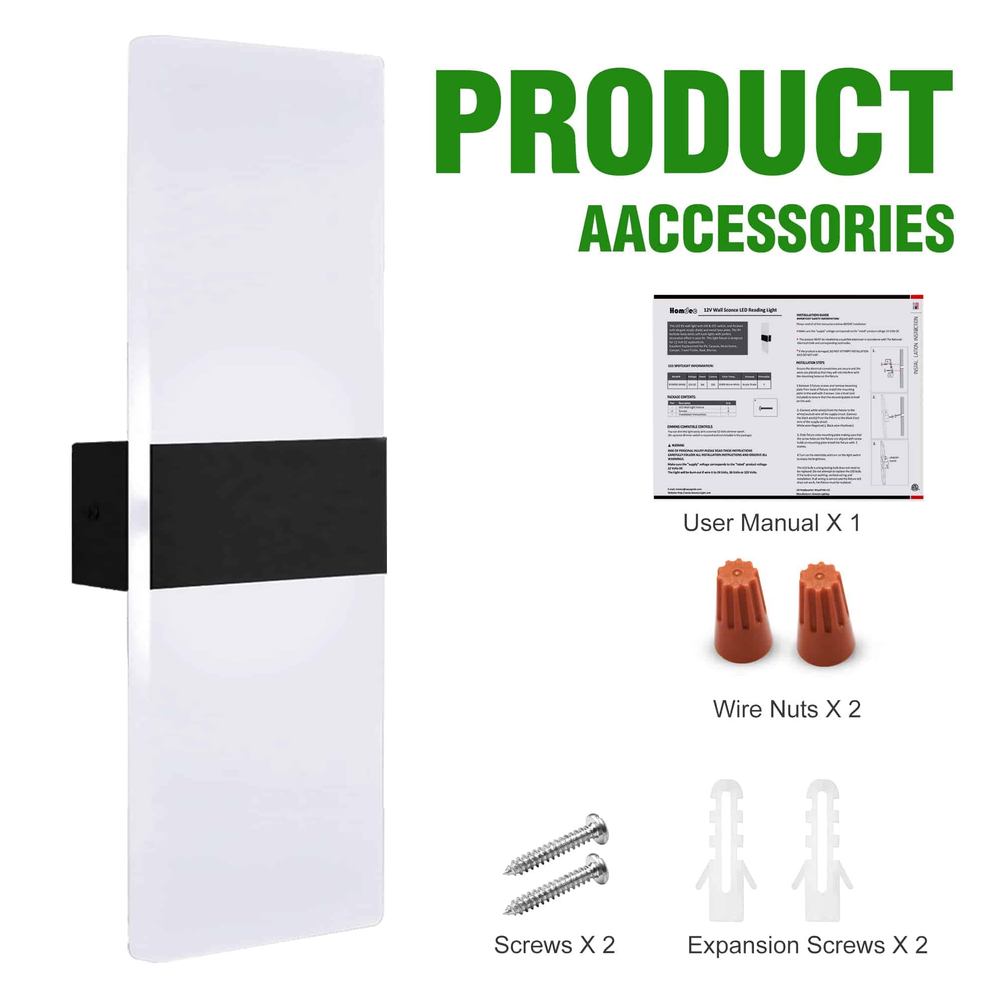 Homdec 2Pack RV Lámpara de Pared LED con Interruptor, - Imagen 10