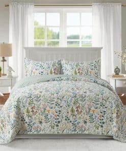 NEWLAKE Juego de Colcha Edredón de -Verde Floral