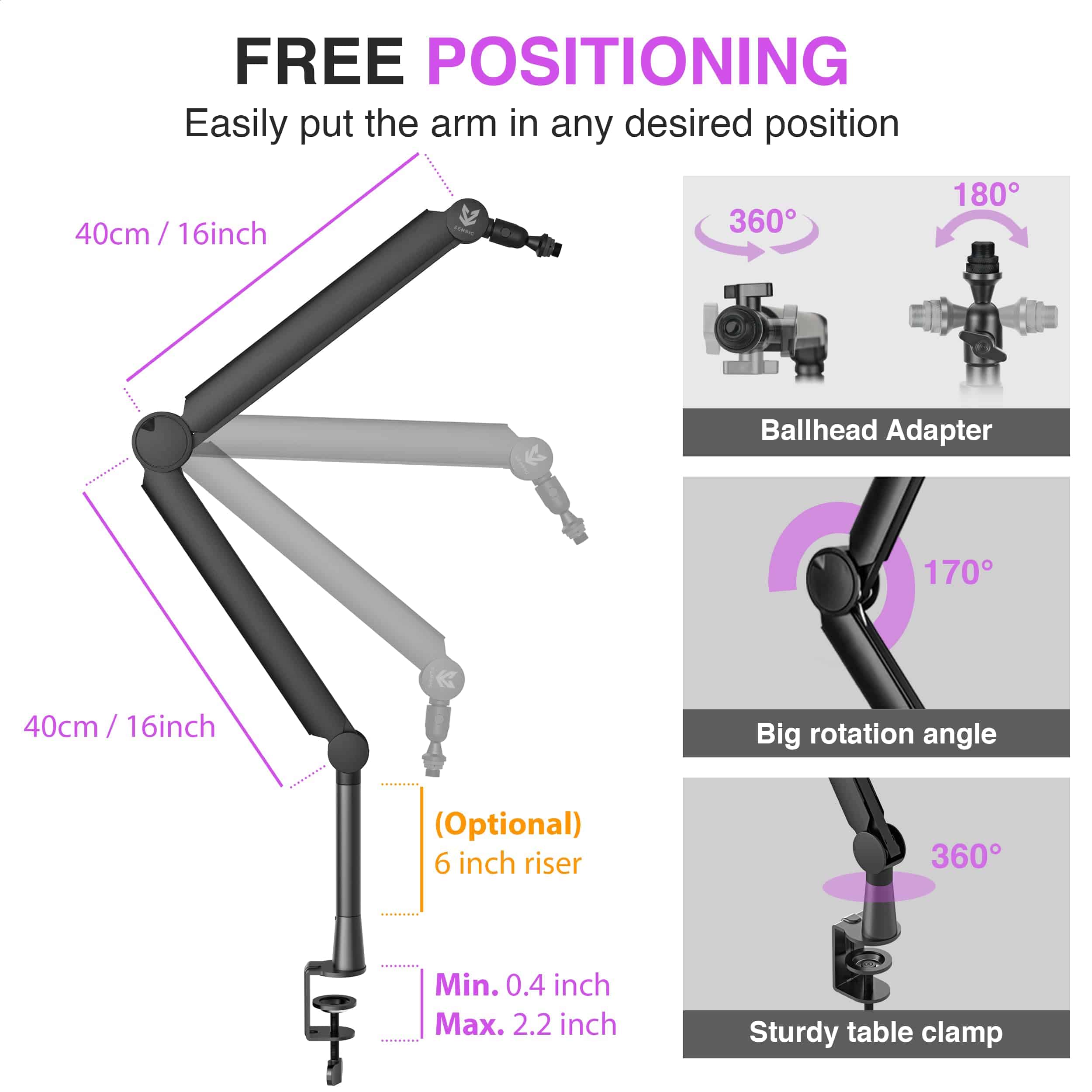 Brazo articulado para micrófono Sensic SA-30, soporte de - Imagen 4