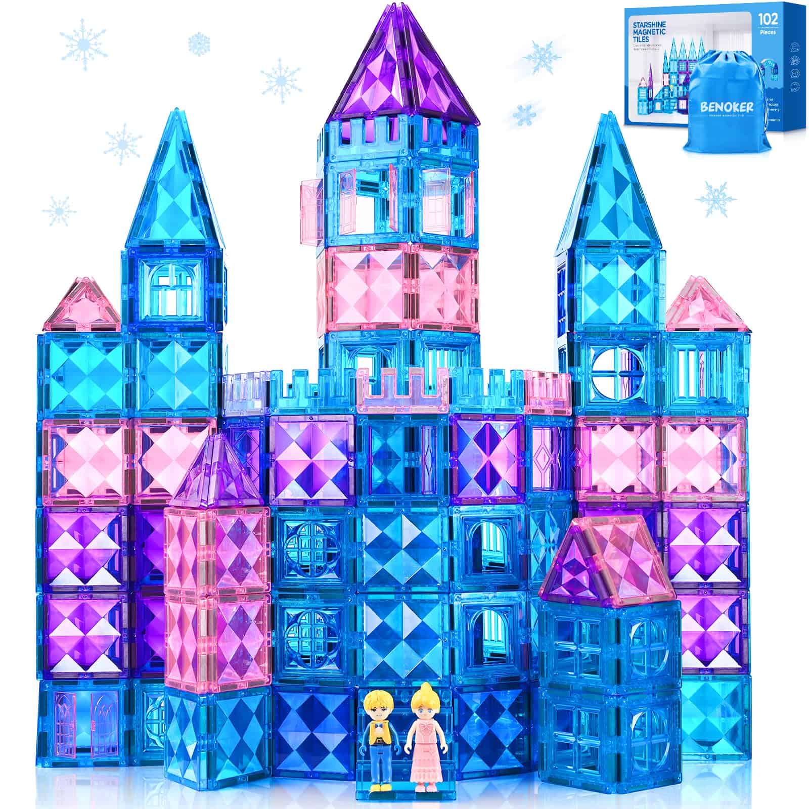BENOKER 102pcs Frozen Castle Magnetic Tiles - Bloques de