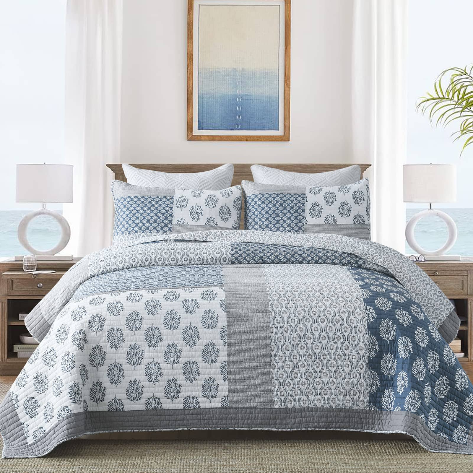 Edredón KALOOLA tamaño King Azul, Colcha 100% algodón