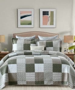 Juego de Edredón King Size Y-PLWOMEN, -Verde/Moonbeam/Blanco