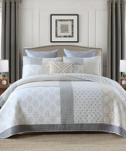 Edredón King Size Y-PLWOMEN, 100% Algodón -Moonbeam/Gris/Bla