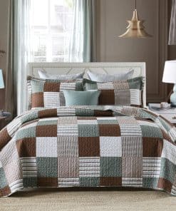 Juego de Edredón King Size Y-PLWOMEN, -Marrón/Verde/Blanco