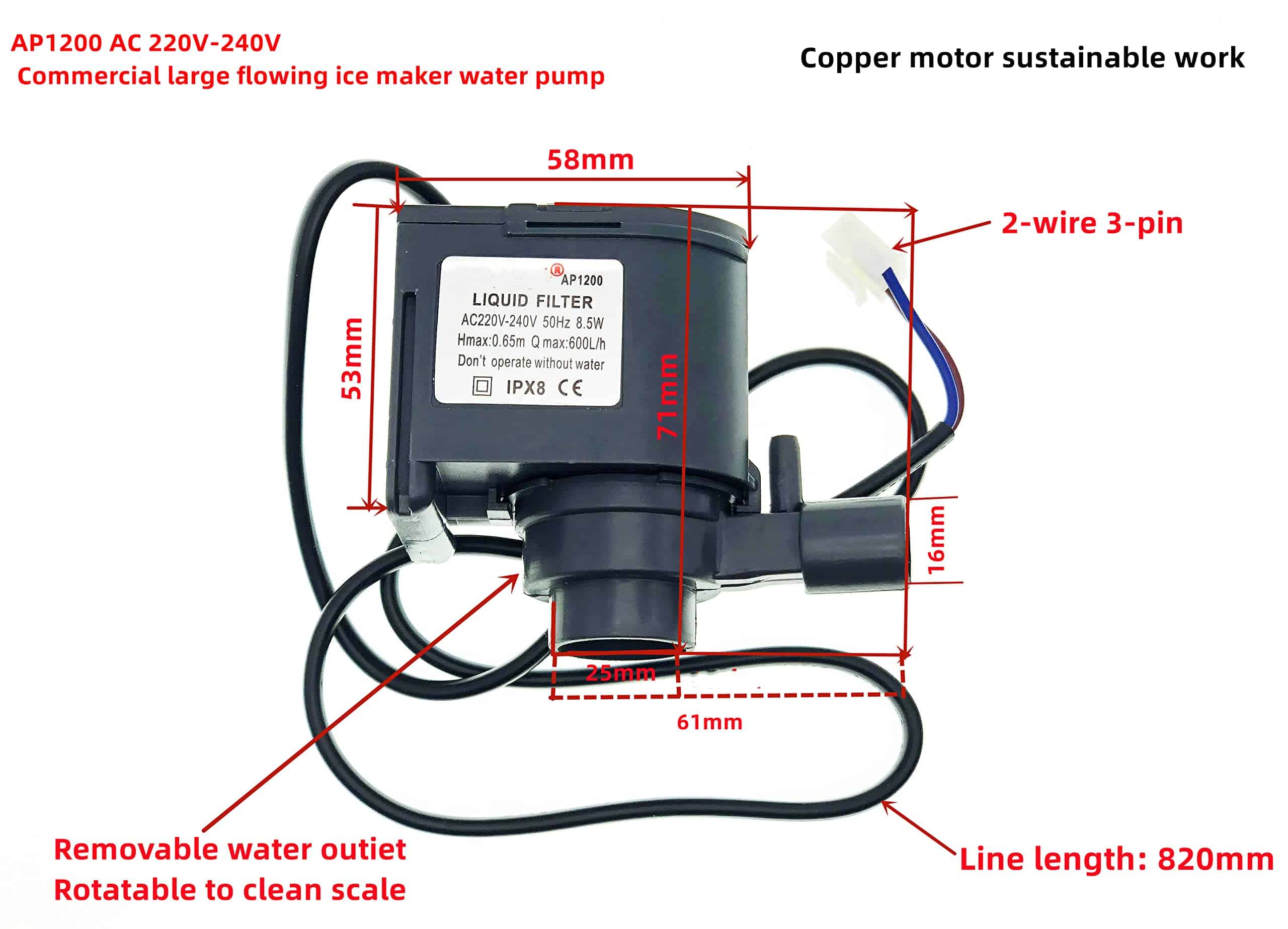 Bomba de agua de hielo de gran caudal comercial AP1200 AC - Imagen 3