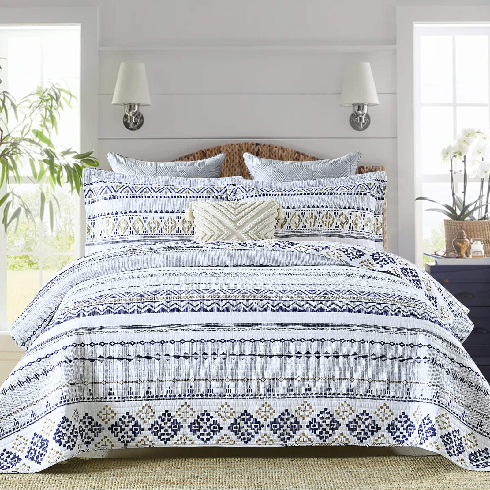 Juego de Colcha PANGUSHAN Tamaño Queen, Colcha de Algodón