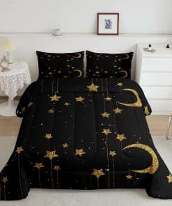 Juego de edredón Homewish Gold Stars and Moon tamaño queen,