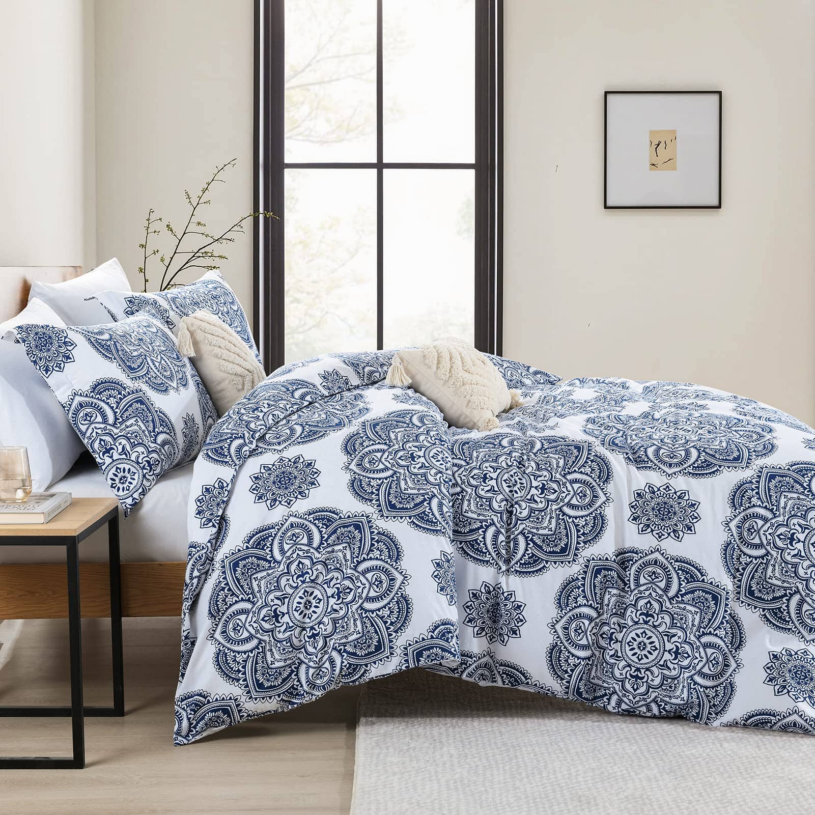 CozyDH Funda de Edredón de Algodón Tamaño -Azul Real/Blanco - Imagen 8