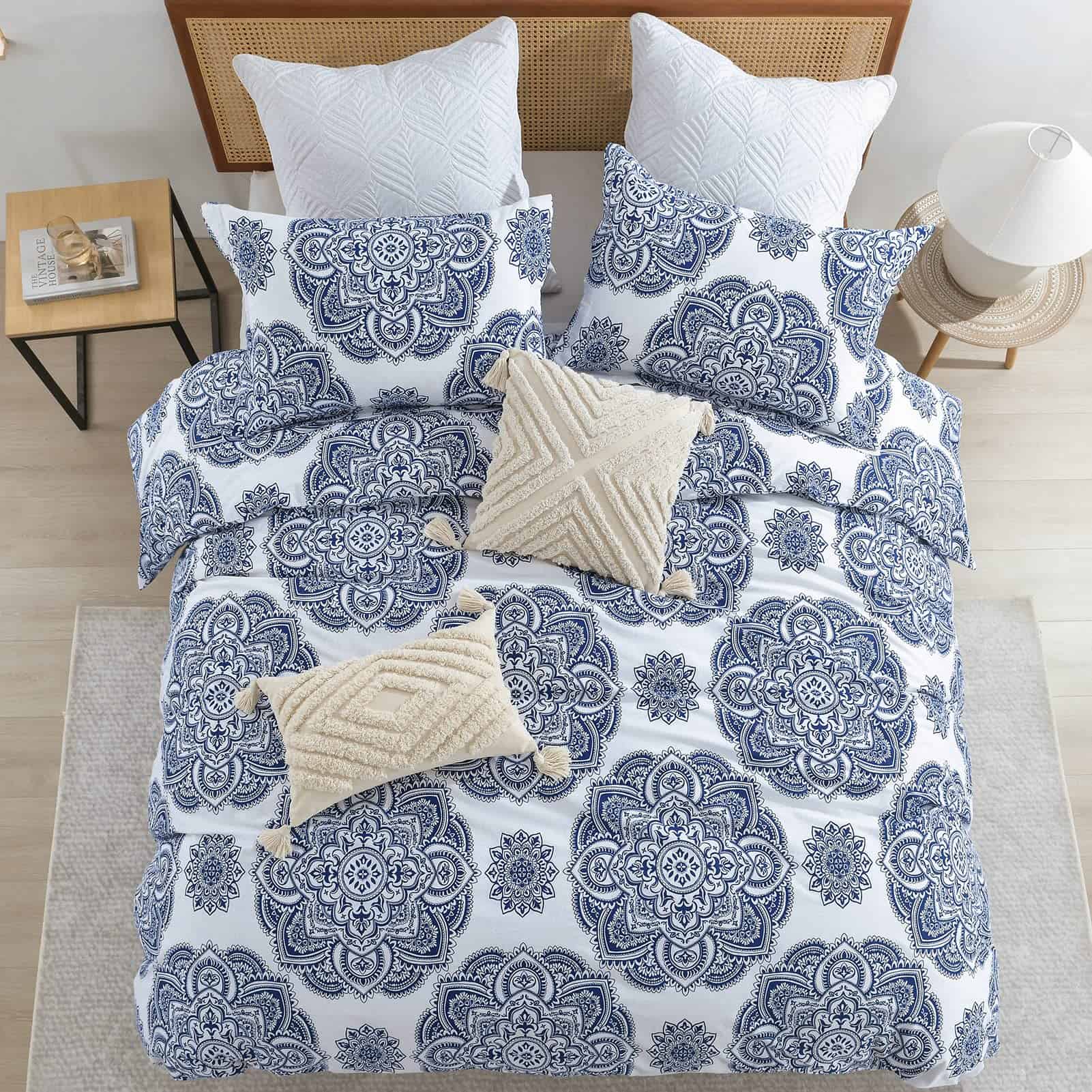 CozyDH Funda de Edredón de Algodón Tamaño -Azul Real/Blanco - Imagen 4