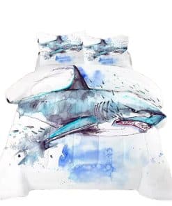 Set de Ropa de Cama 3D de Tiburón Acuarela para Niños,