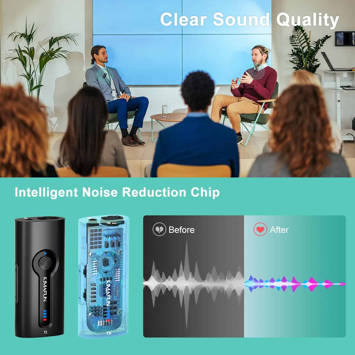 Sistema de Micrófono Inalámbrico Dual KIMAFUN, Micrófono de - Imagen 7