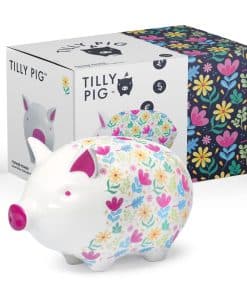 Alcancía de cerámica Tilly Pig para niños y -Blanco