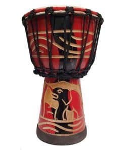 Djembe Drum Tallado Bongo Africano con Elefante Rojo 12