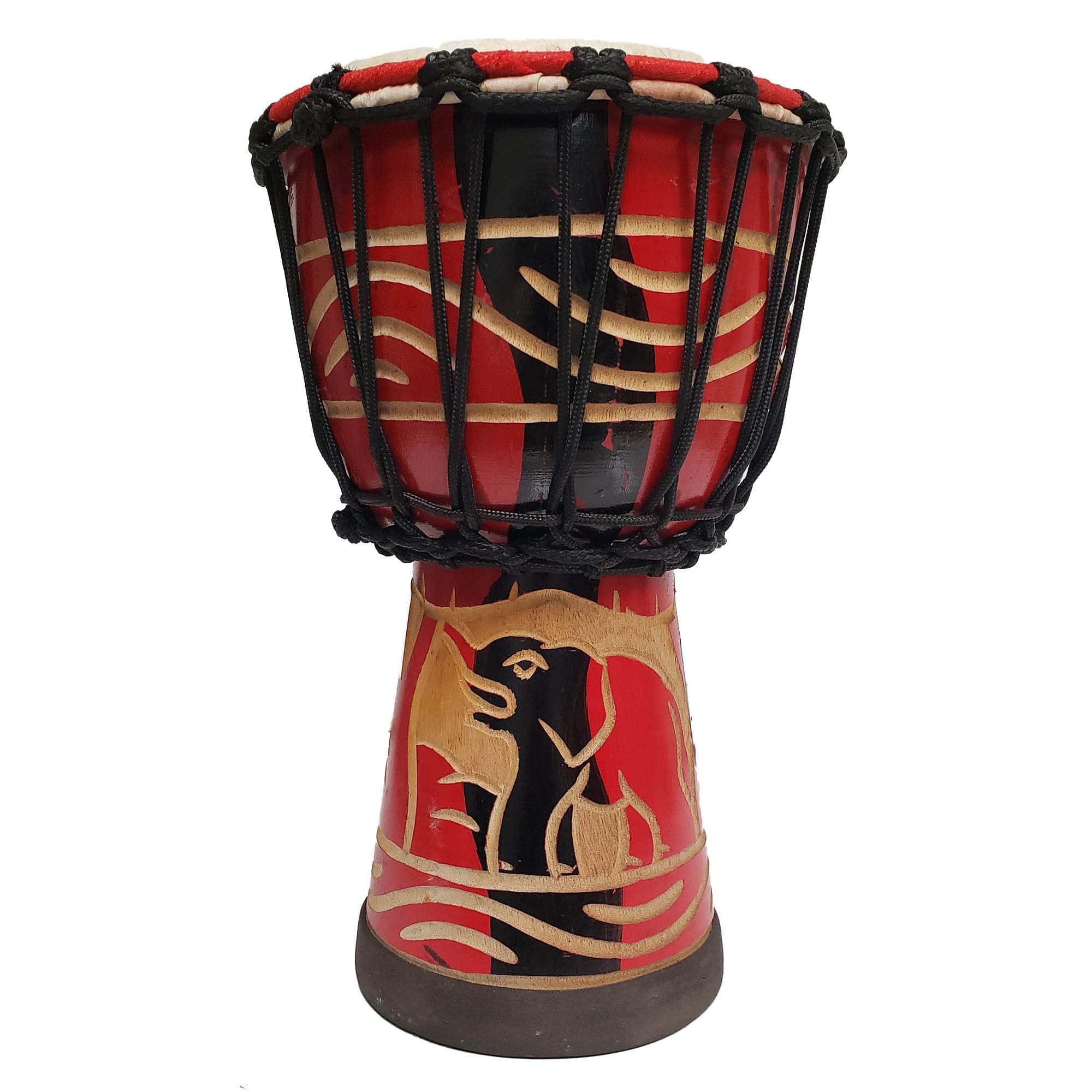 Djembe Drum Tallado Bongo Africano con Elefante Rojo 12