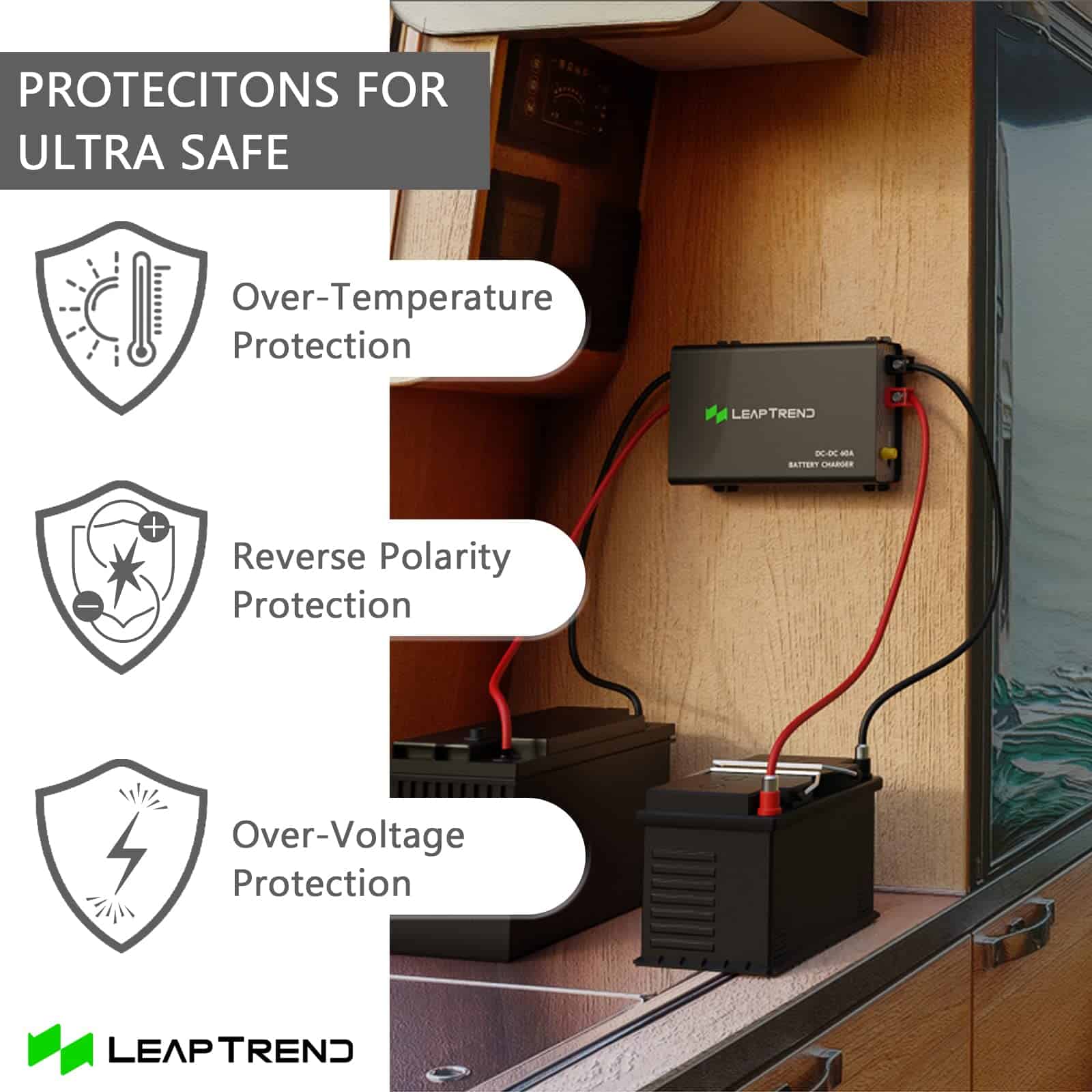 Cargador de batería DC a DC Leaptrend 12V 20A a bordo para - Imagen 5