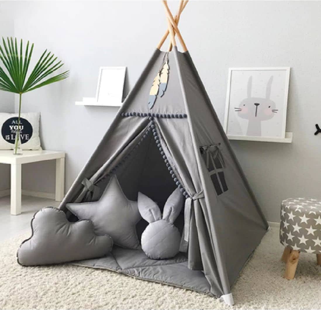 Tienda de Campaña para Niños con Pom Pom Blanco - Teepee - Imagen 7