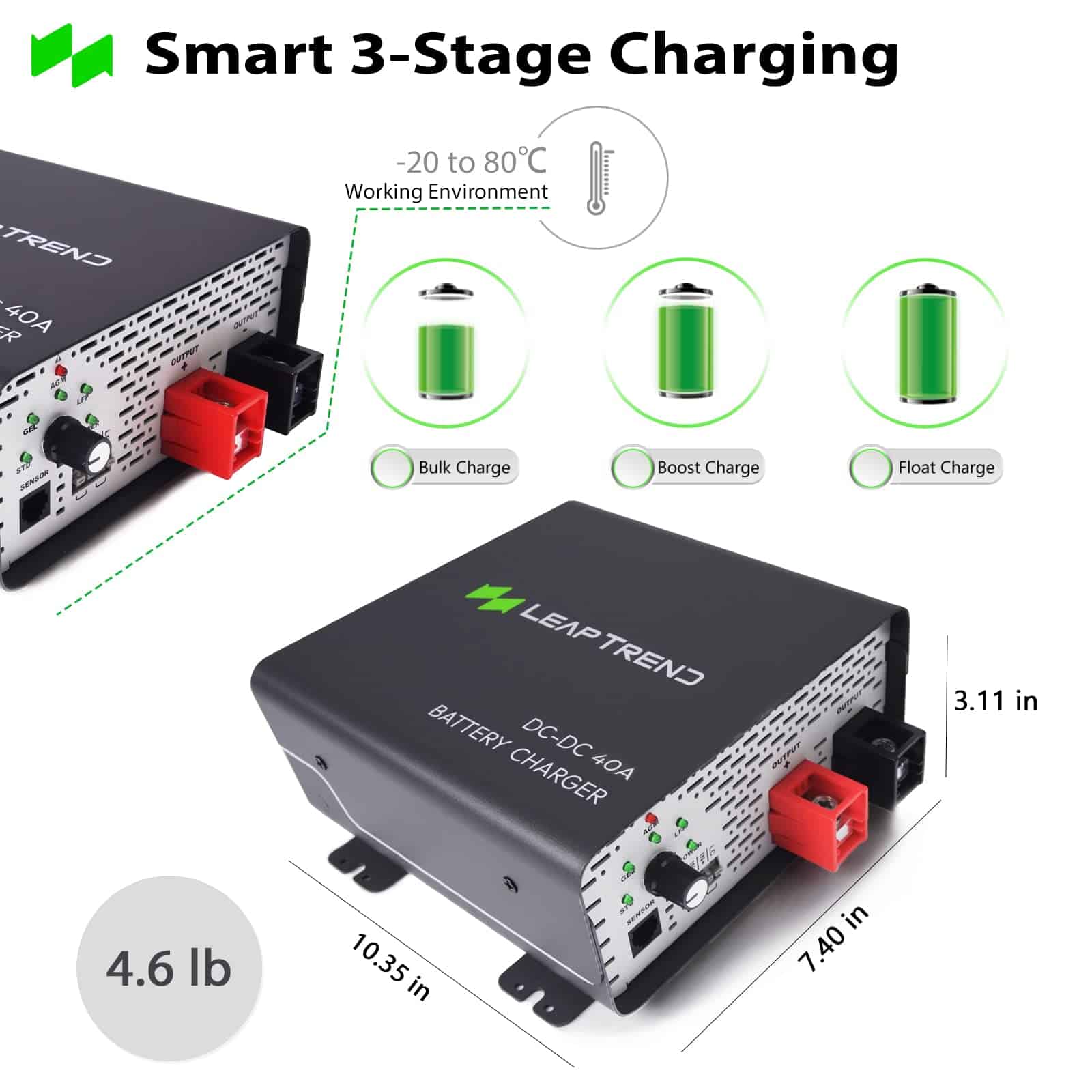 Cargador de batería 40A DC a DC para vehículos, 12V 40amp - Imagen 3