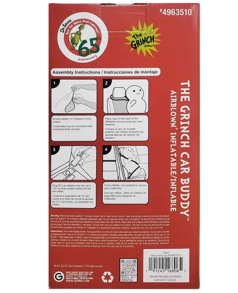 El Grinch Compañero de Coche Inflable Navideño Iluminado de - Imagen 6