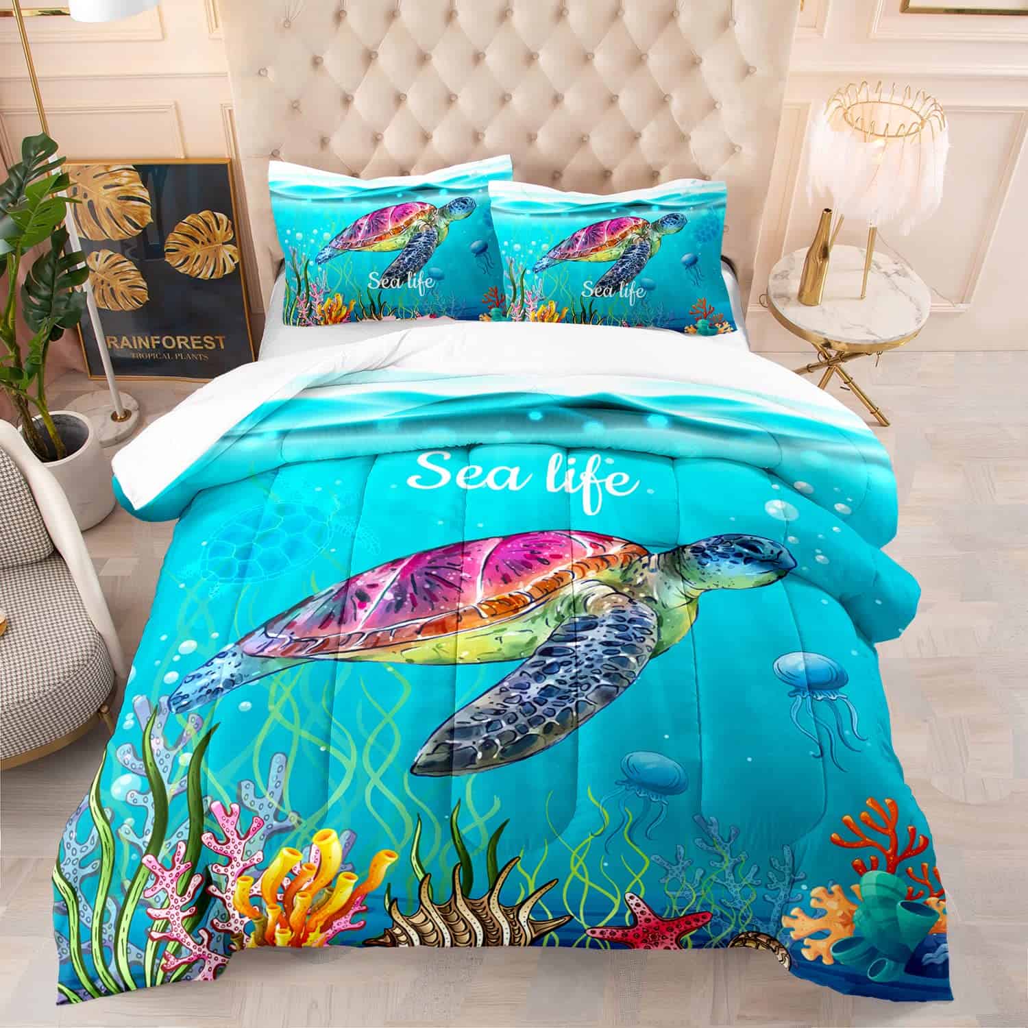 Edredón de Tortuga Marino del Mundo Submarino del Arrecife