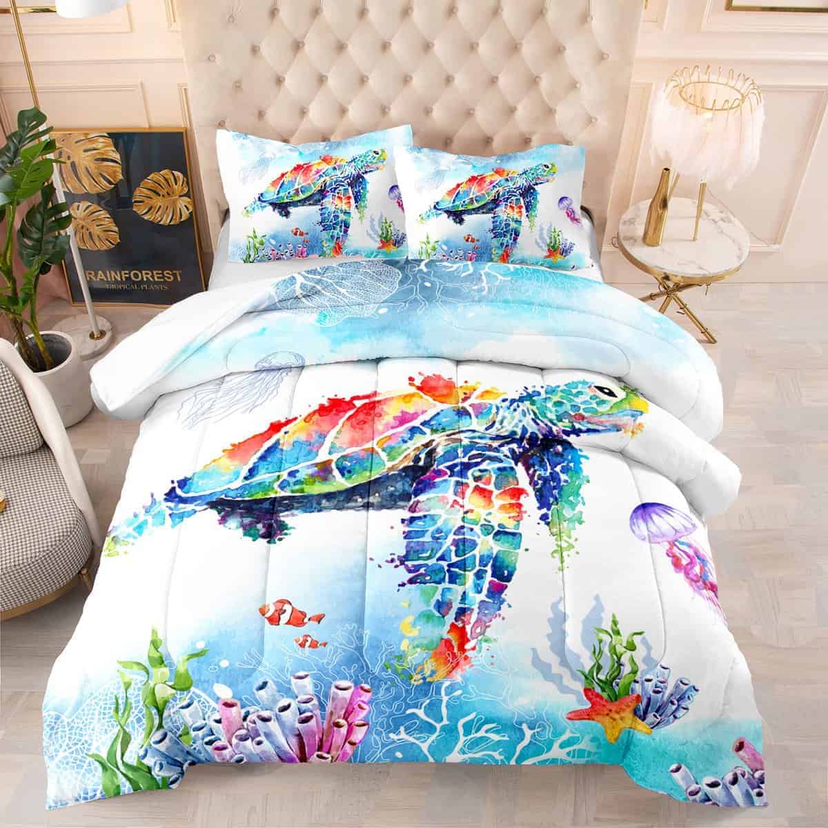 Colcha de cama 3D DYCcolor Océano Tortuga Marina Juego de