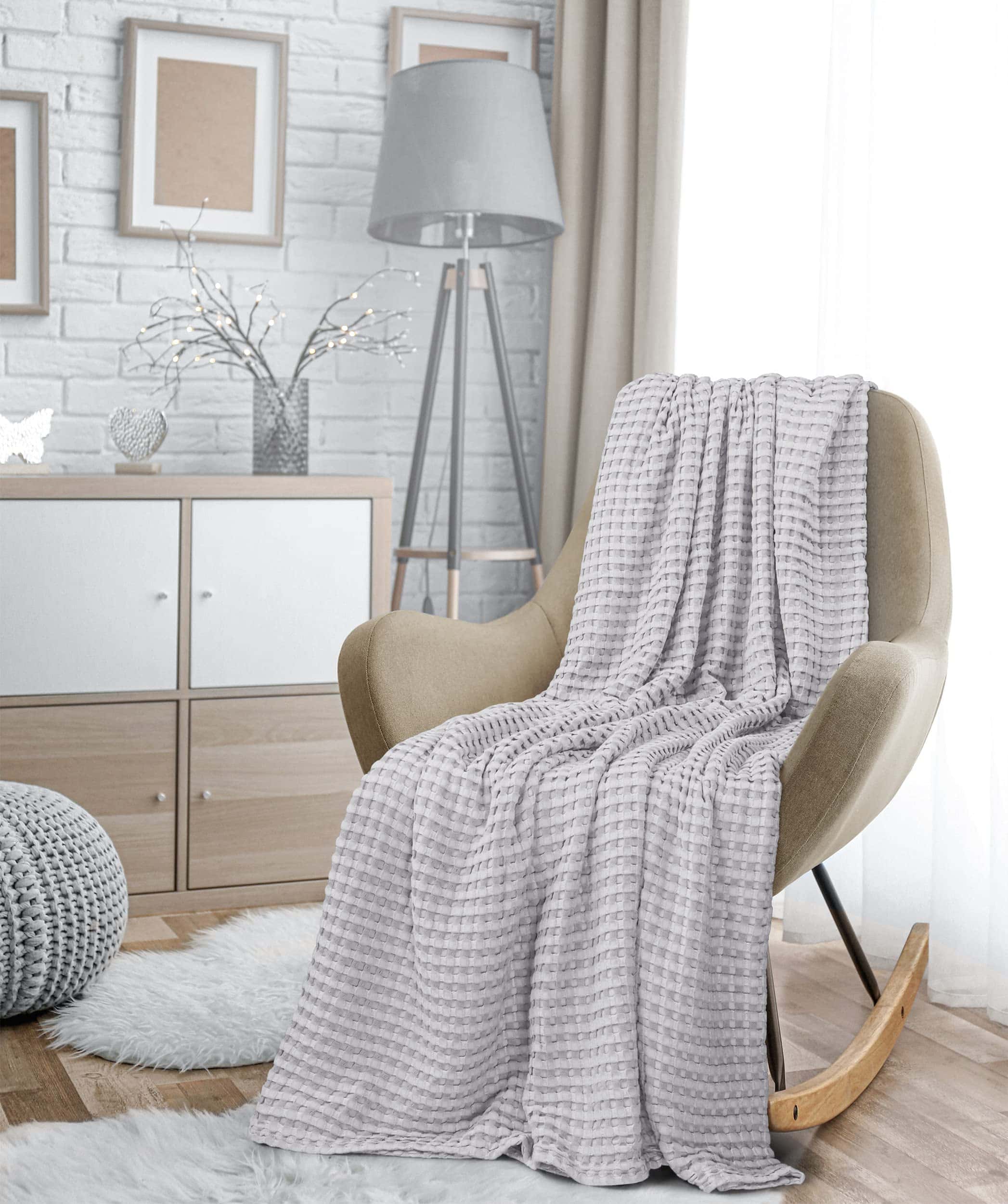 Manta de Algodón con Textura de Gofrado Plateado 100% de - Imagen 7