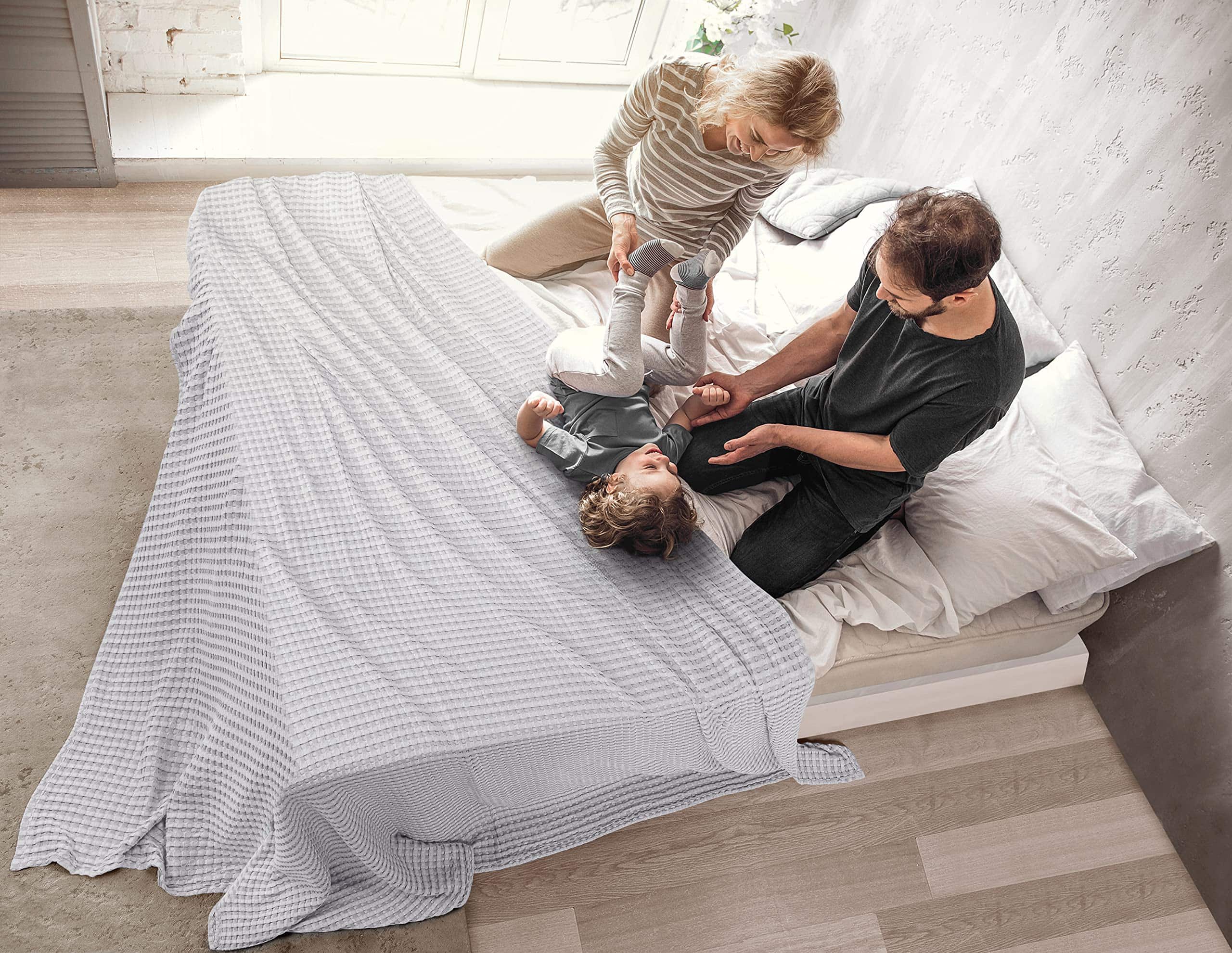 Manta de Algodón con Textura de Gofrado Plateado 100% de - Imagen 8