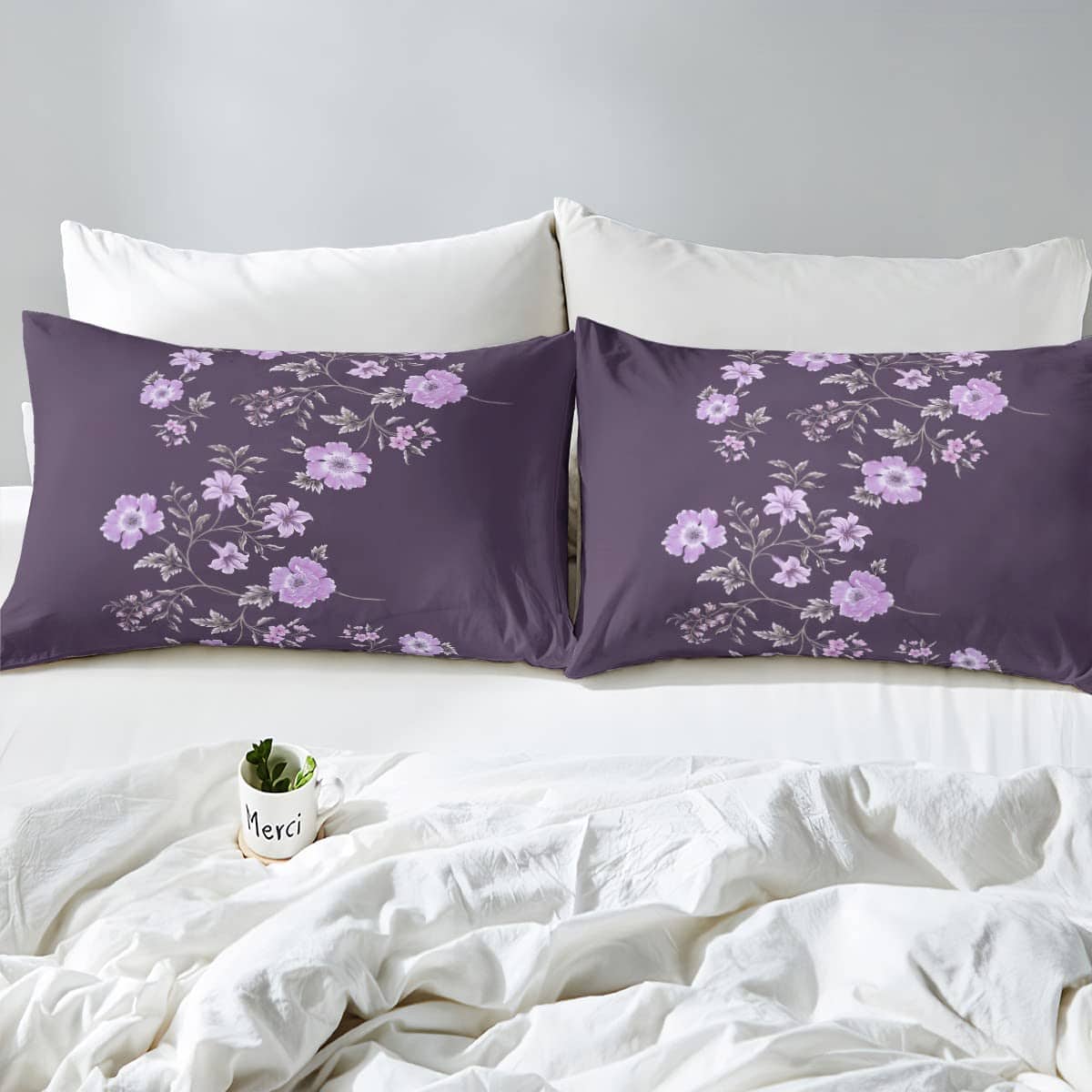 Funda nórdica floral morada tamaño queen, juego de cama con - Imagen 6
