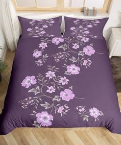 Funda nórdica floral morada tamaño queen, juego de cama con