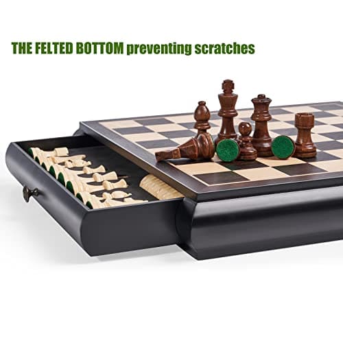 Juego de ajedrez y damas de madera VAMSLOVE 15.5" de gran - Imagen 5