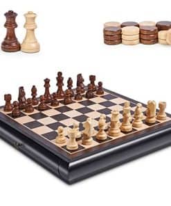 Juego de ajedrez y damas de madera VAMSLOVE 15.5" de gran