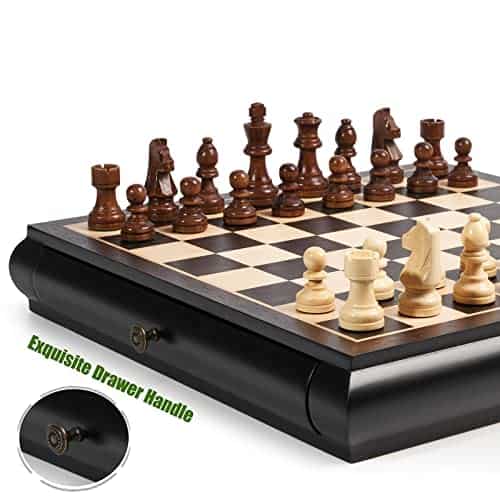 Juego de ajedrez y damas de madera VAMSLOVE 15.5" de gran - Imagen 4