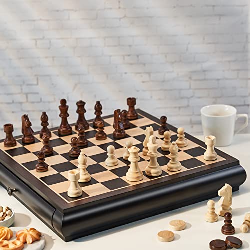 Juego de ajedrez y damas de madera VAMSLOVE 15.5" de gran - Imagen 7