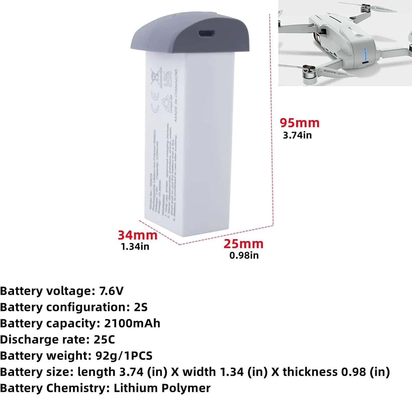 Accesorios 2PCS Batería de Litio de 7.6V 2100mAh para SYMA - Imagen 3