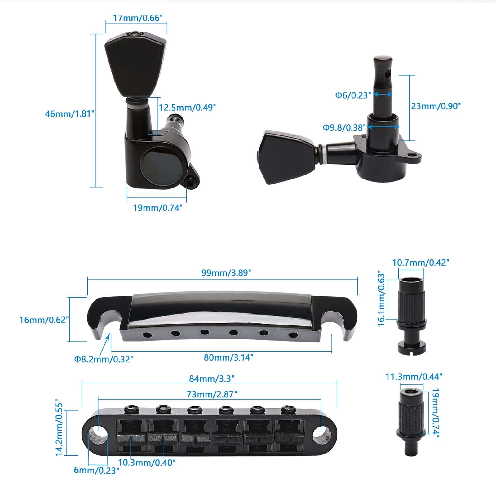 Puente y clavija de cola Tune-O-Matic Swhmc para repuestos - Imagen 3
