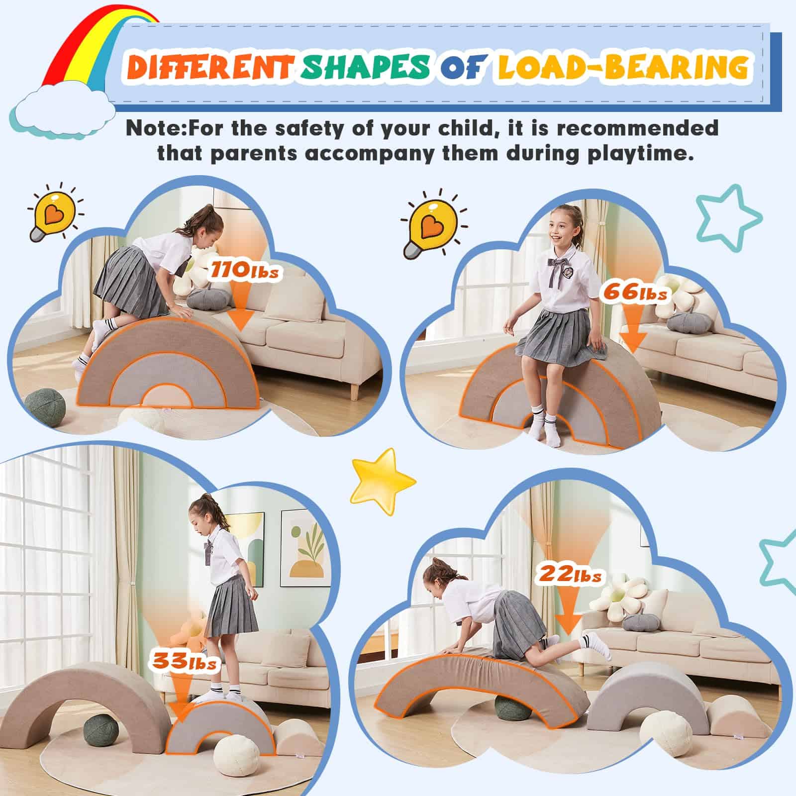 jela Kids Couch, Equipo de Juego Suave Arcoíris, Baby Gym - Imagen 3