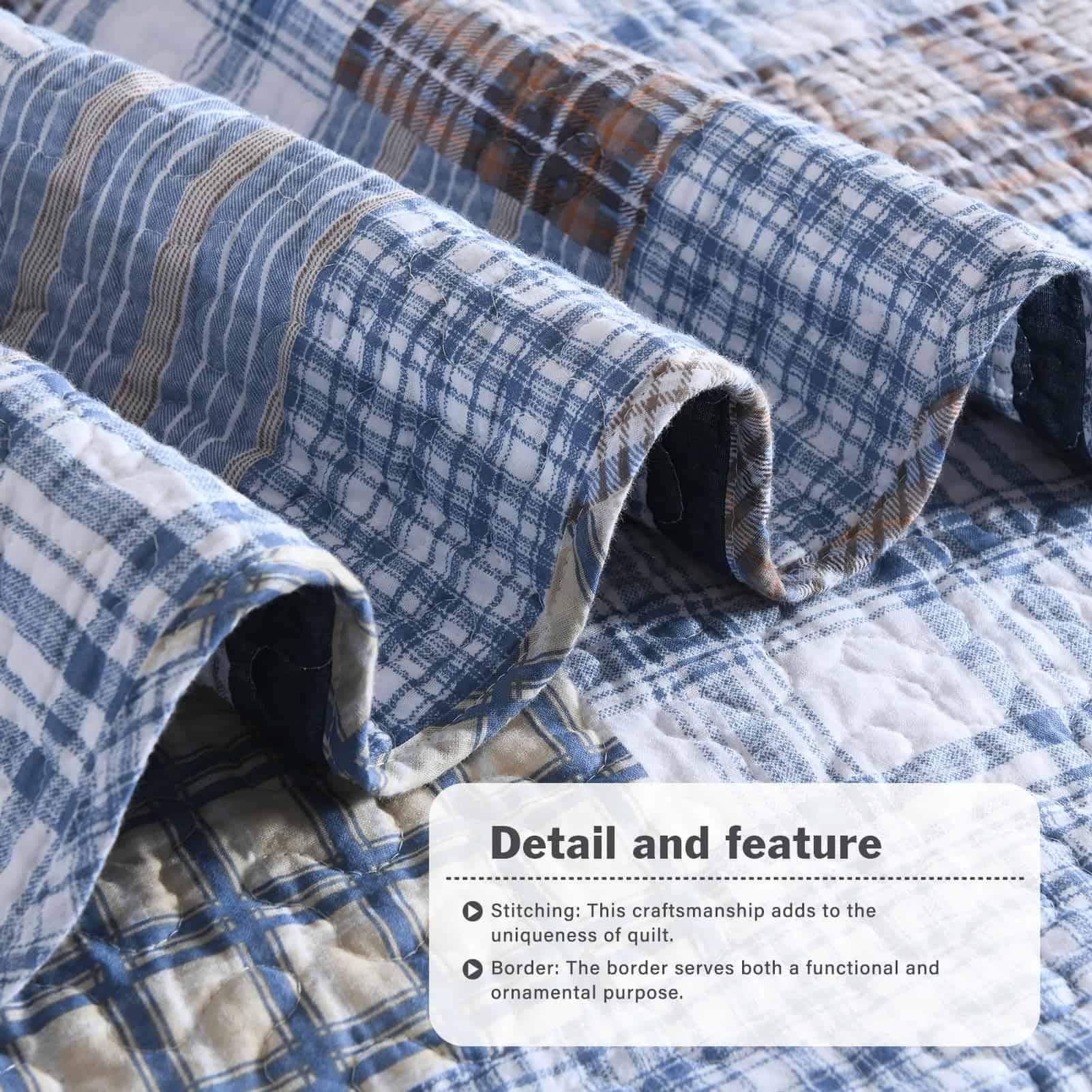 Juego de Colcha de Algodón Queen Size Azul, Juego de Colcha - Imagen 6